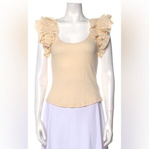 NWT Ulla Johnson Koa Top in Cream Ribbed Knit Ruffle Cap Sleeve Womens Size S